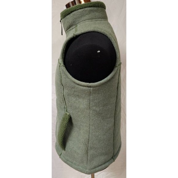 Frost Medium Green Full Zip Distressed Thick Sherpa Lined High Neck Fleece Vest - Picture 7 of 12